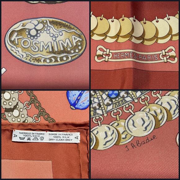 Hermes Carré 90 KOSHIMA by J.Abadie Orange Square Silk Scarf W/Box NWT - Picture 14 of 16